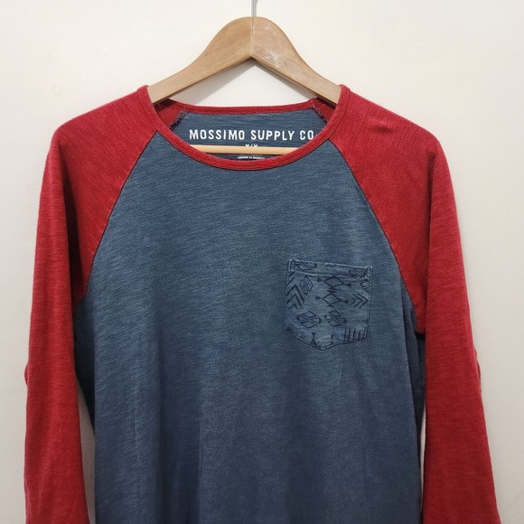 MASSIMO SUPPLY CO. Men's Athletic Blue Red Baseball Tee 3/4 Sleeve Size M - Picture 2 of 7